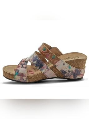 Spring Step Floral Multicolor Cork-Wedge Slide Sandal